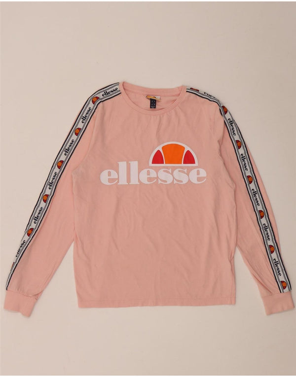 Damski top graficzny Ellesse z długim rękawem, UK 8, mały, różowy, bawełniany z blokami kolorów