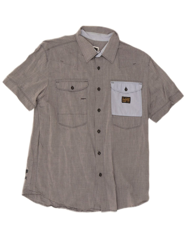 G-Star Mens Short Sleeve Shirt Large Grey Colourblock Cotton