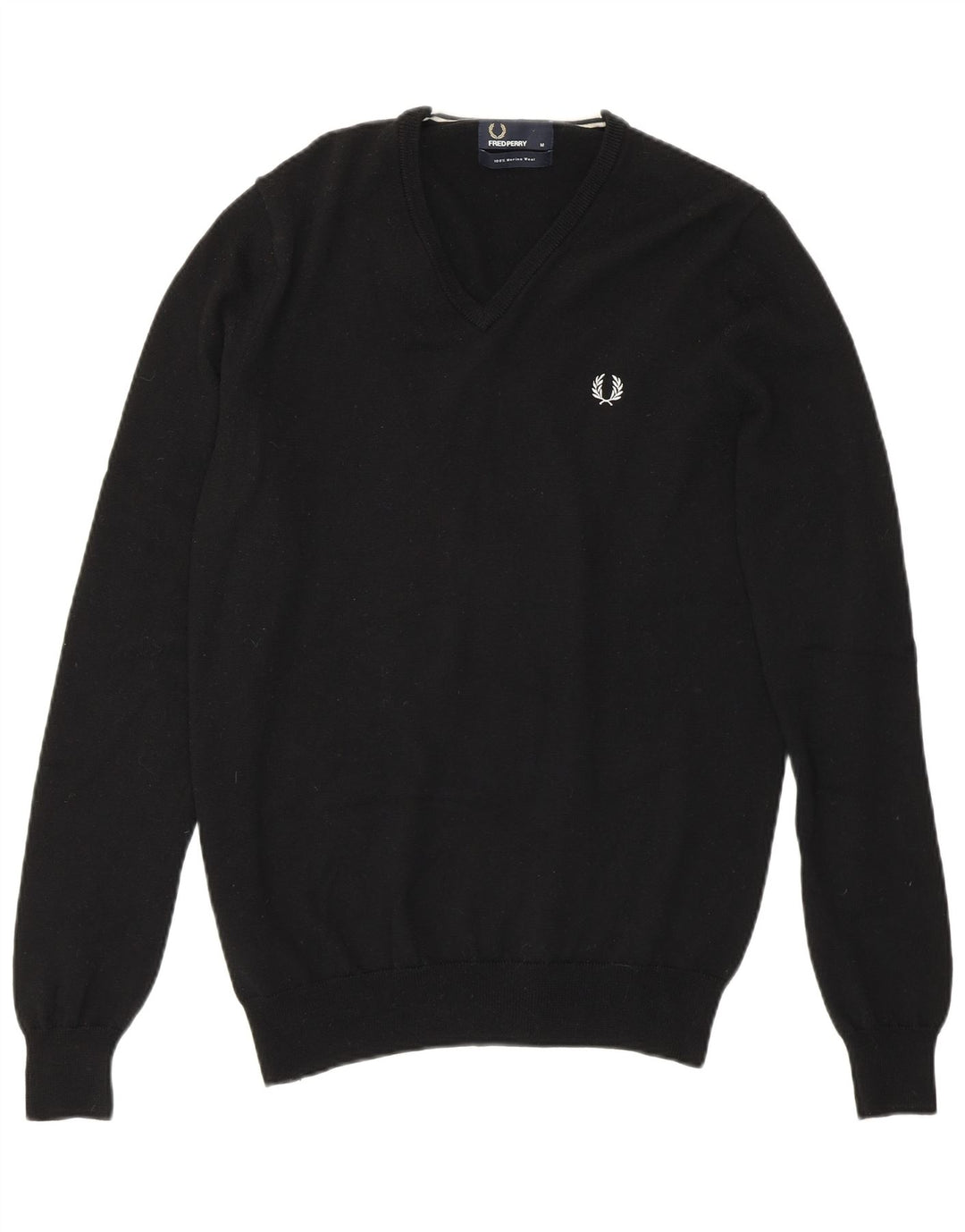 Męski sweter Fred Perry z dekoltem w kształcie litery V, średnia czarna wełna merynosowa
