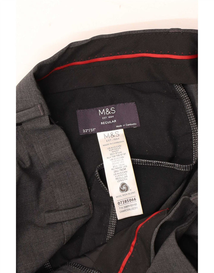 Męskie proste spodnie garniturowe Marks & Spencer W32 L31 Szara wełna