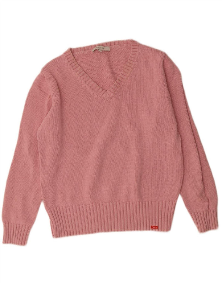 PACO Womens V-Neck Jumper Sweater UK 14 Medium Pink Cotton