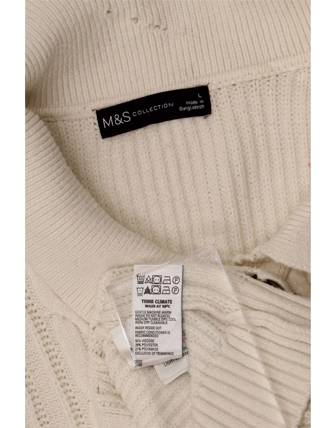Marks & Spencer Damski sweter rozpinany UK 16, duży, biały, wiskoza