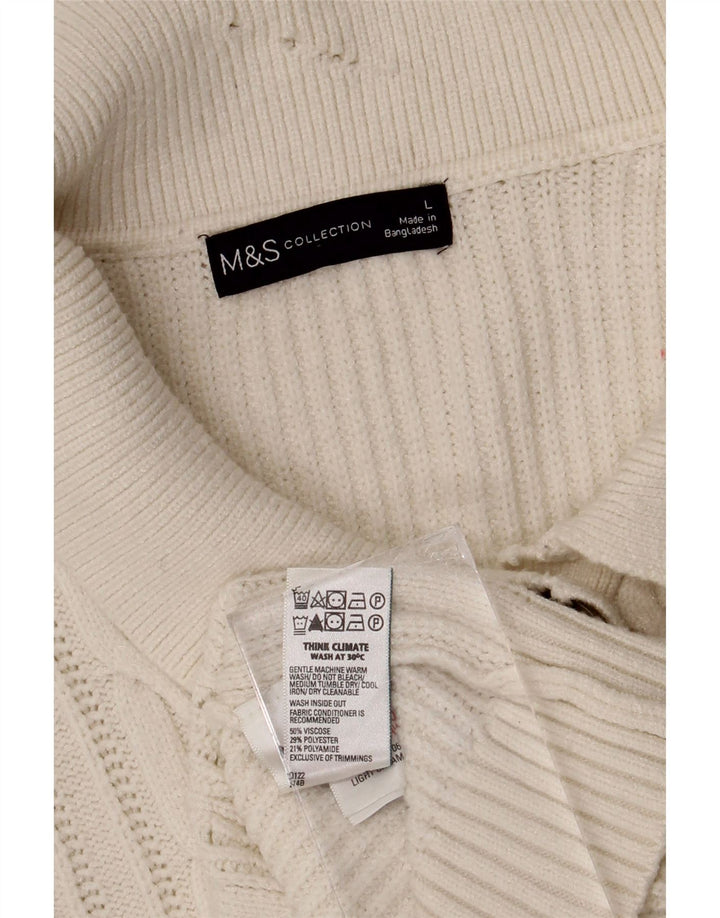 Marks & Spencer Damski sweter rozpinany UK 16, duży, biały, wiskoza