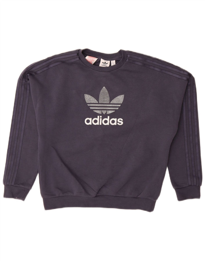 Bluza dziewczęca ADIDAS z grafiką, 11-12 lat, granatowa, bawełniana