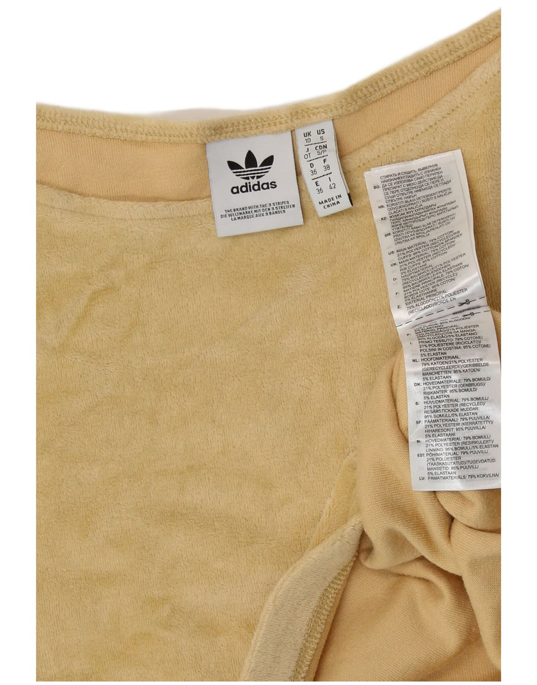 Damski top ADIDAS Crop Oversize z odkrytymi ramionami UK 10, mały, żółty, bawełniany