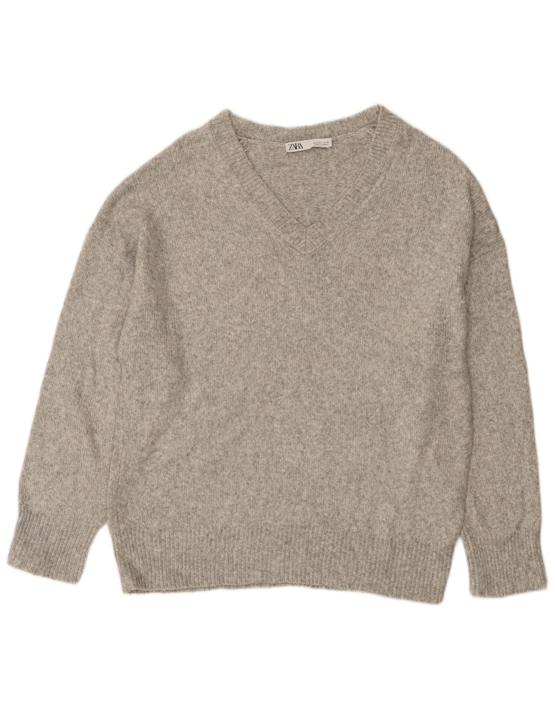 Sweter damski Zara Oversize z dekoltem w kształcie litery V, UK 10, mały, szary, nakrapiany