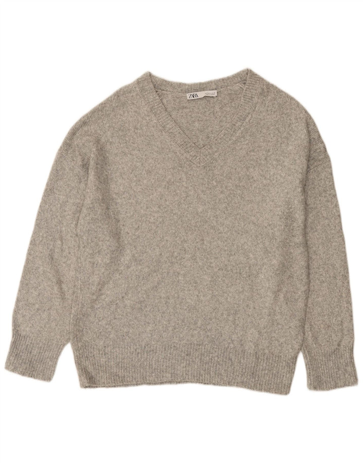 Sweter damski Zara Oversize z dekoltem w kształcie litery V, UK 10, mały, szary, nakrapiany