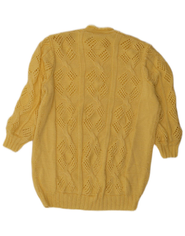 Sweter damski w stylu vintage z długim rękawem i golfem UK 14, duży żółty
