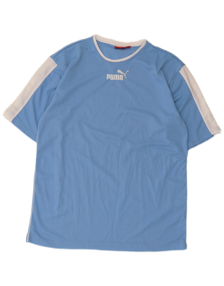 T-shirt męski Puma Top, średni niebieski, poliester z blokami kolorów