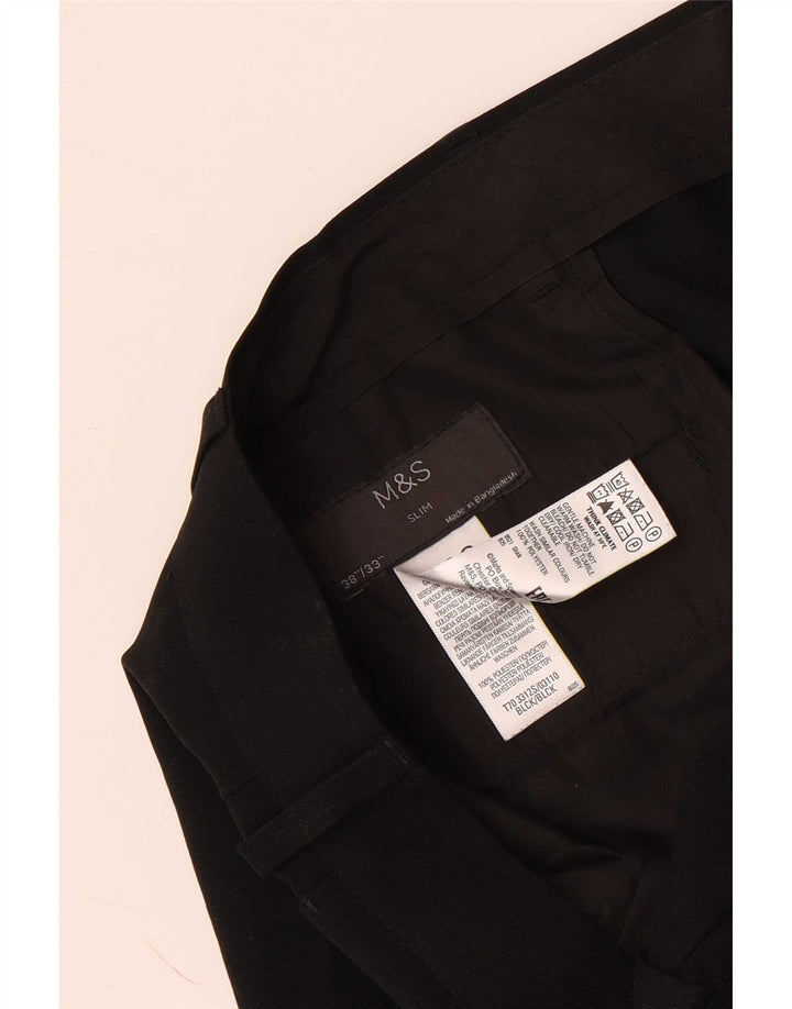Męskie spodnie typu slim chino Marks & Spencer W38 L33, czarny poliester