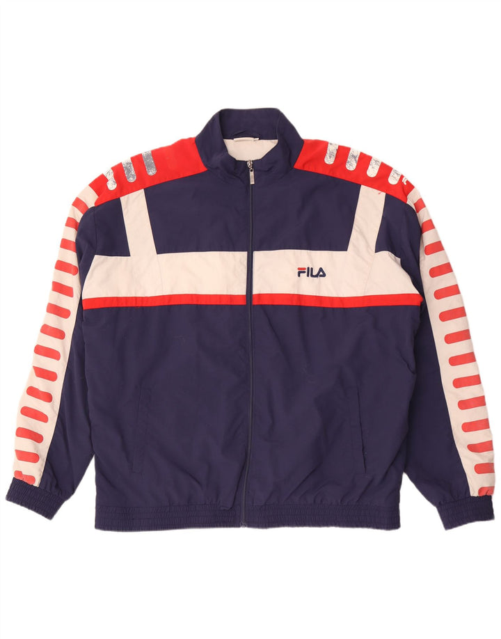 Męska kurtka dresowa Fila z grafiką, 2XL, granatowa, poliester z blokami kolorów