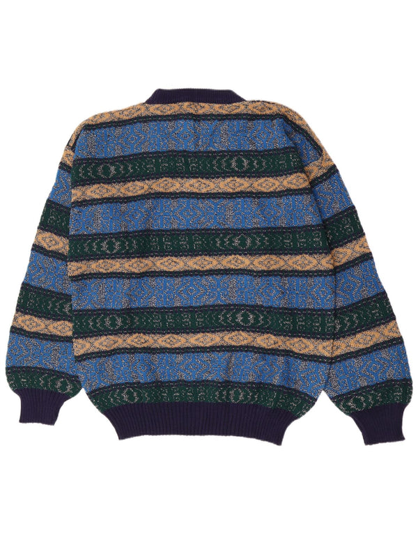 Vintage męski sweter z okrągłym dekoltem, średni niebieski Argyle/diament