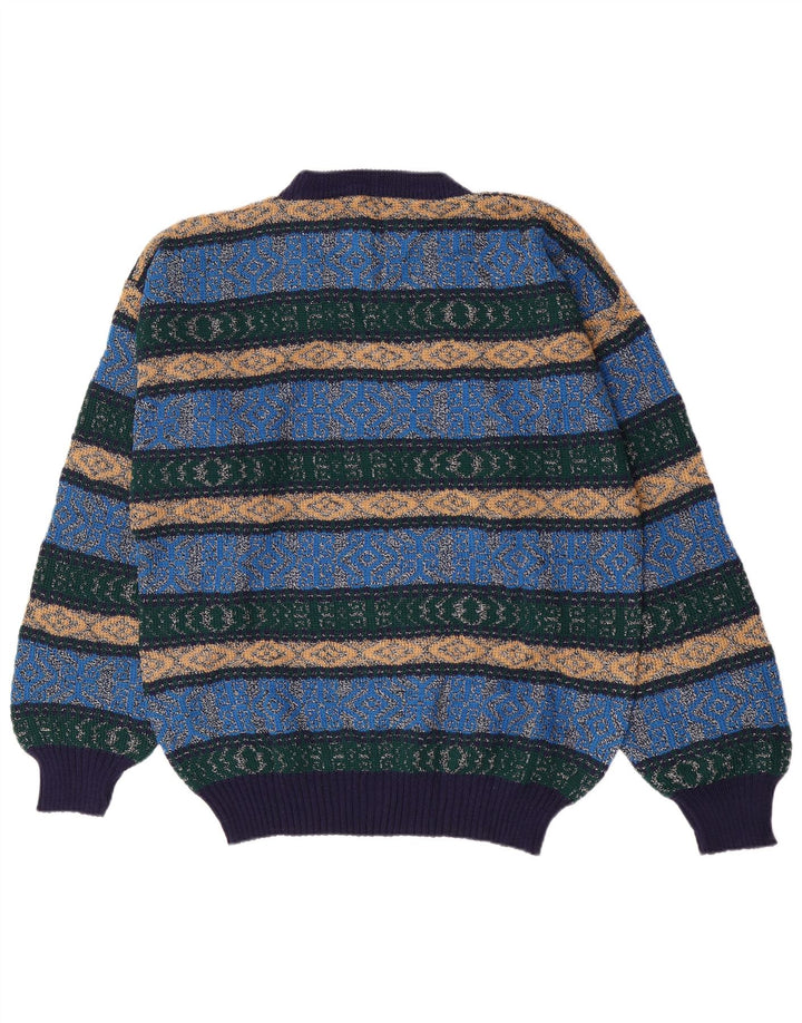 Vintage męski sweter z okrągłym dekoltem, średni niebieski Argyle/diament