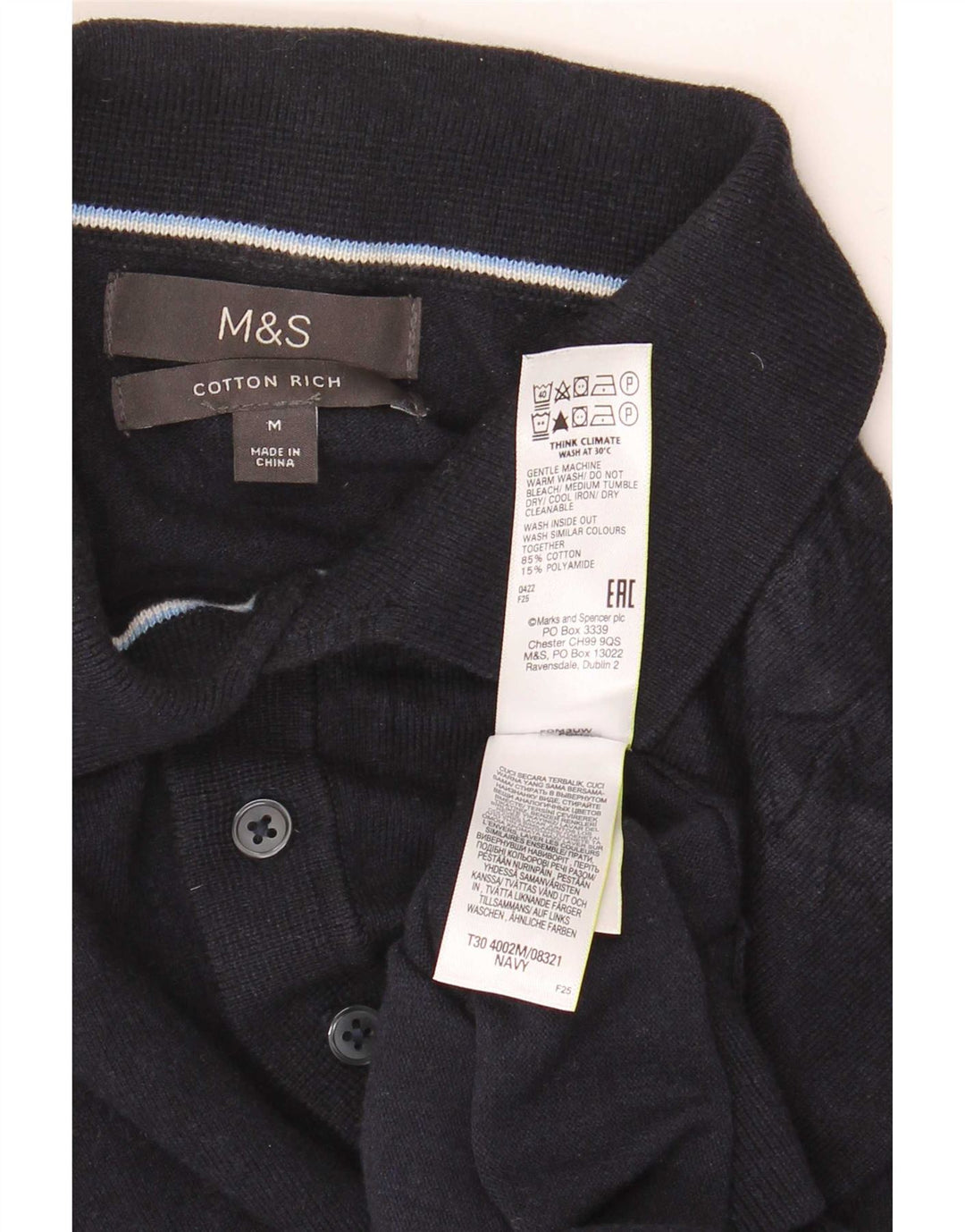 Marks & Spencer Męski sweter polo z krótkim rękawem, średni granat