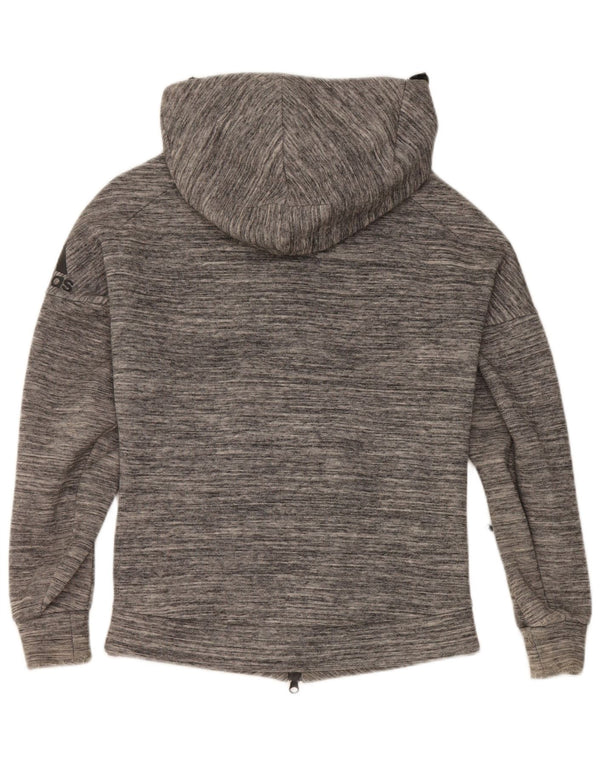 Damska bluza z kapturem i zamkiem błyskawicznym Adidas UK 8/10 Mała, szara, nakrapiana bawełna