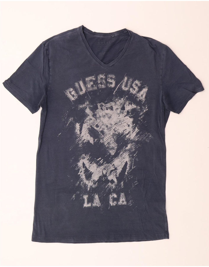GUESS Mens Graphic T-Shirt Top Large Blue