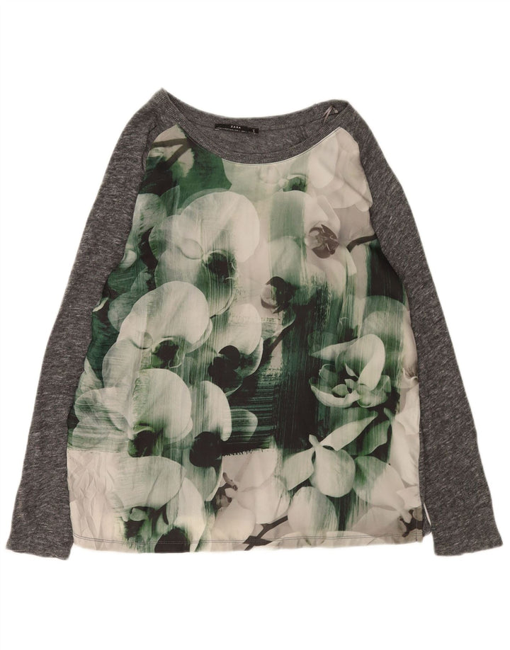 Bluzka damska Zara Top UK 16, duża, szara, w kwiaty