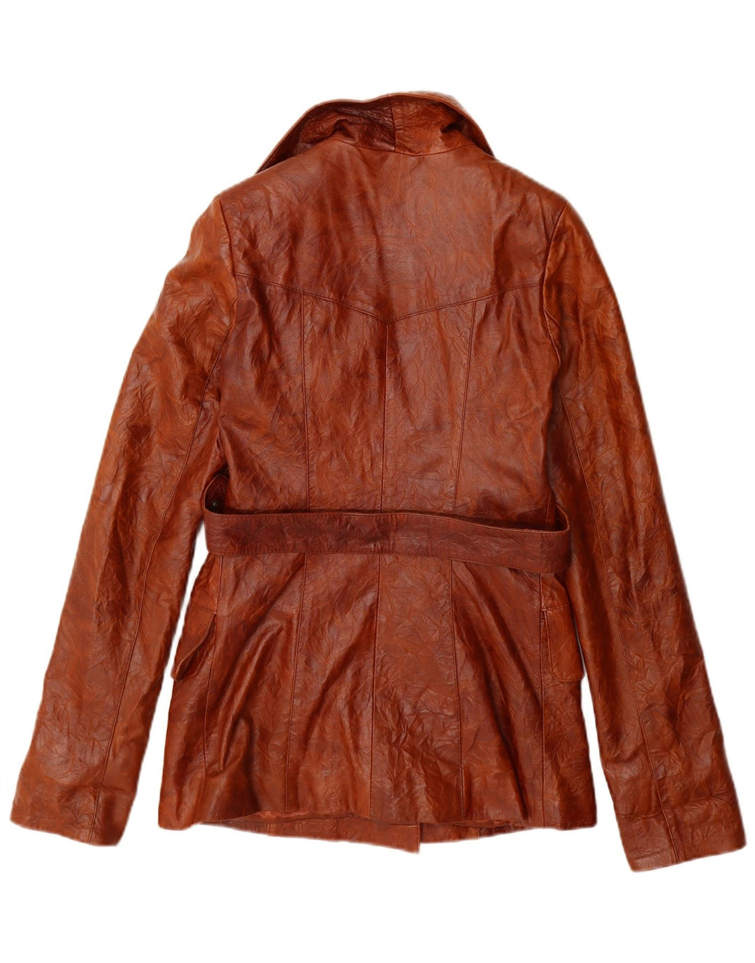 Vintage damska dwurzędowa skórzana kurtka UK 10, mała brązowa skóra
