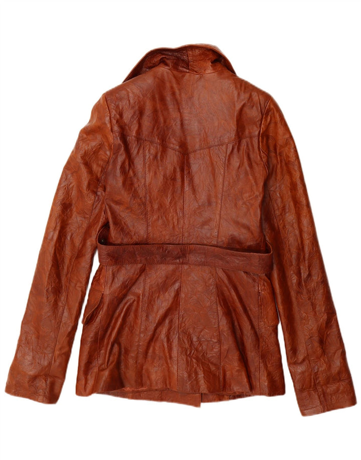 Vintage damska dwurzędowa skórzana kurtka UK 10, mała brązowa skóra