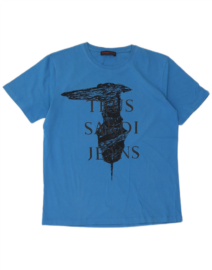 Męski T-shirt z grafiką Trussardi Jeans, średni niebieski
