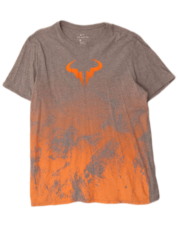 Męski T-shirt Nike o sportowym kroju z grafiką, duży, szary, bawełniany blok kolorów