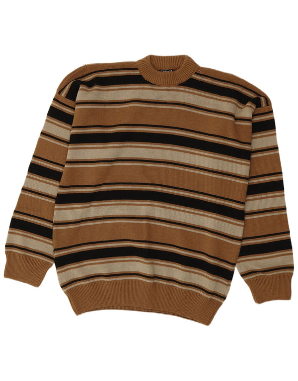 Męski sweter z okrągłym dekoltem w stylu vintage IT 54 XL w brązowe paski