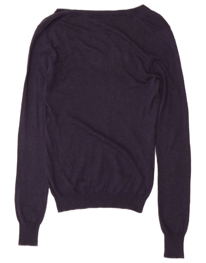 Sweter damski Massimo Dutti z dekoltem w kształcie litery V, UK 12, średni granatowy jedwab