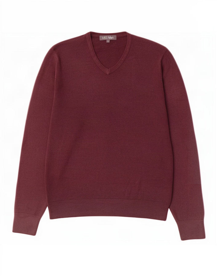Marks & Spencer Męski sweter z dekoltem w kształcie litery V, średniobrązowy, akrylowy