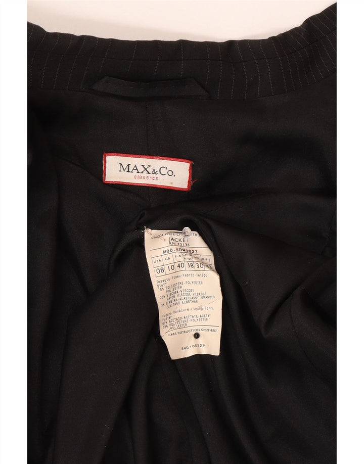 Damska marynarka zapinana na 3 guziki Max & Co., UK 10, małe, czarne paski, poliester