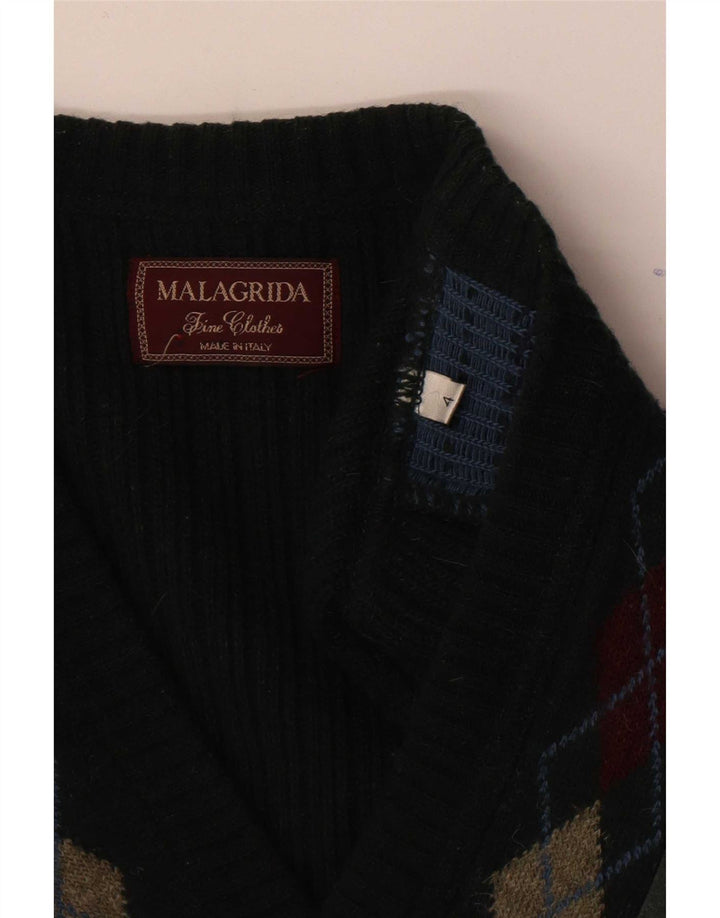 Męski sweter Malagrida z dekoltem w kształcie litery V, duży, zielony Argyle/Diament