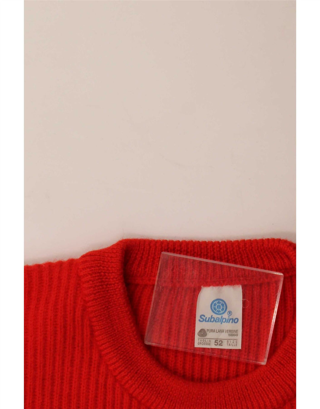 Vintage męski sweter z okrągłym dekoltem IT 52, duża czerwona wełna