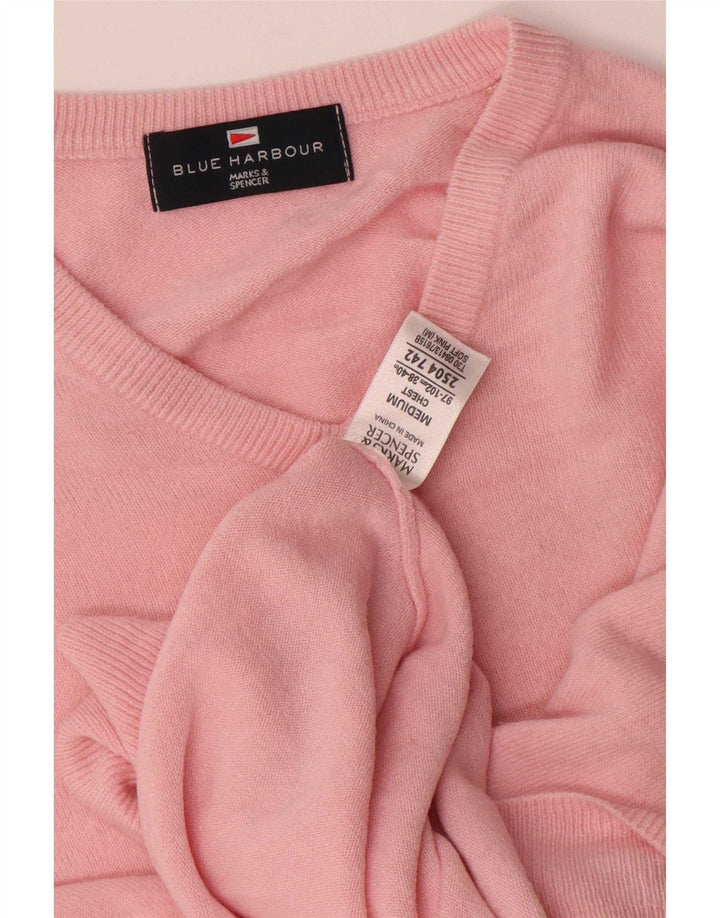 Męski sweter Marks & Spencer Blue Harbor z dekoltem w kształcie litery V, średnioróżowy, akrylowy
