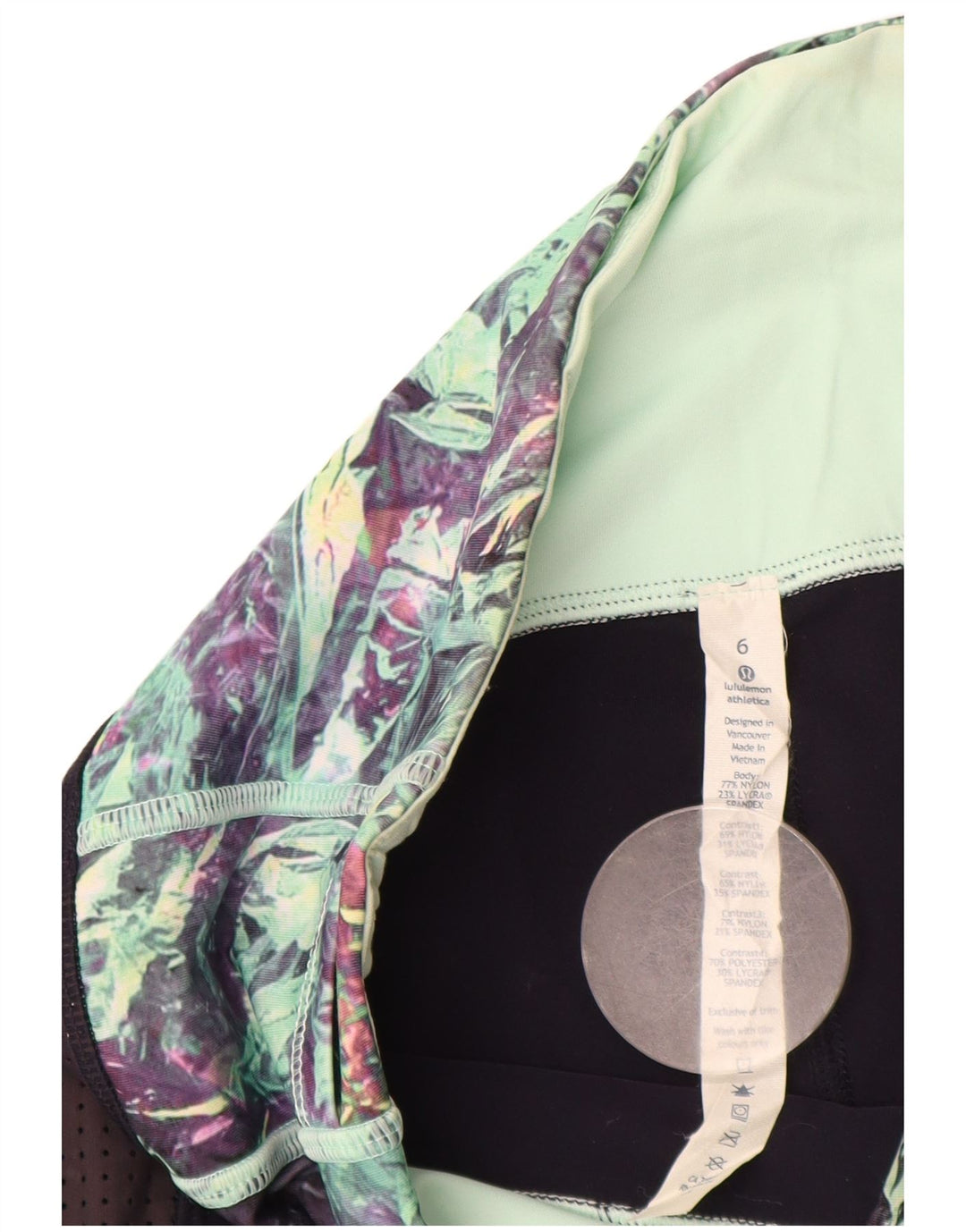 Damskie legginsy Capri Lululemon US 6 Średni granatowy nylon z blokami kolorów