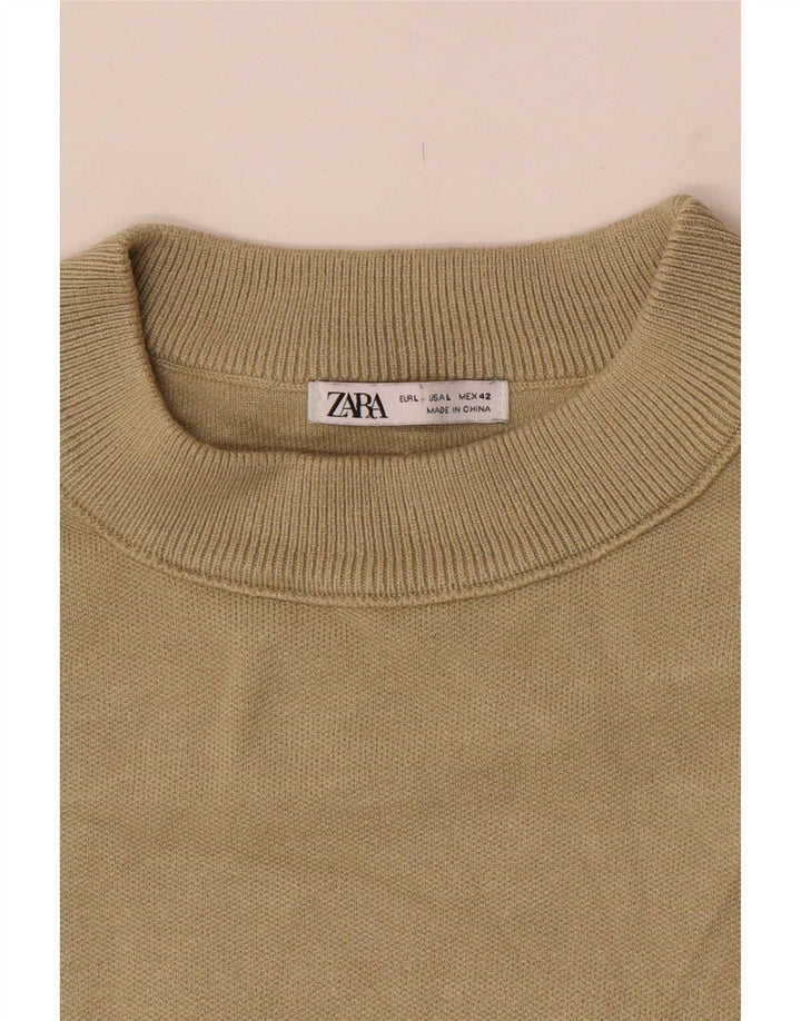Męski sweter z okrągłym dekoltem Zara, duży, khaki