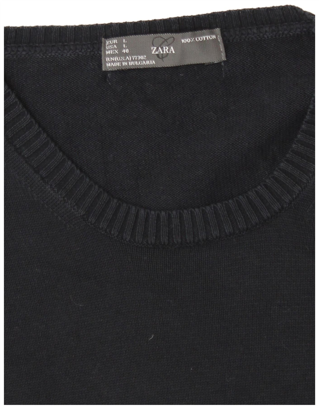 Męski sweter z okrągłym dekoltem Zara, duży, granatowy, bawełniany