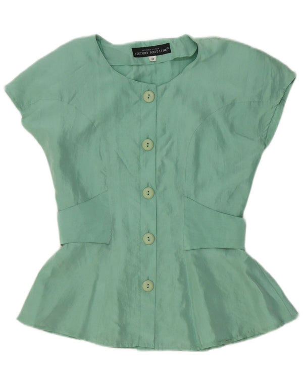 Vintage Womens Short Sleeve Shirt Blouse IT 42 Medium Green Silk