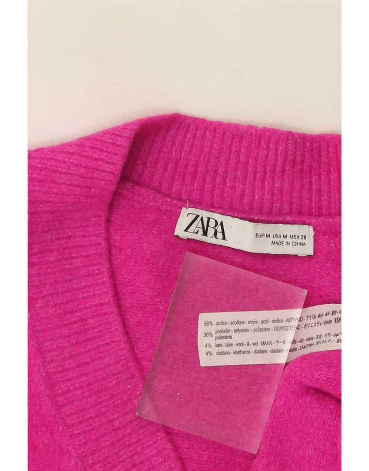 Sweter damski Zara Oversize z dekoltem w kształcie litery V, UK 14, średni różowy akryl