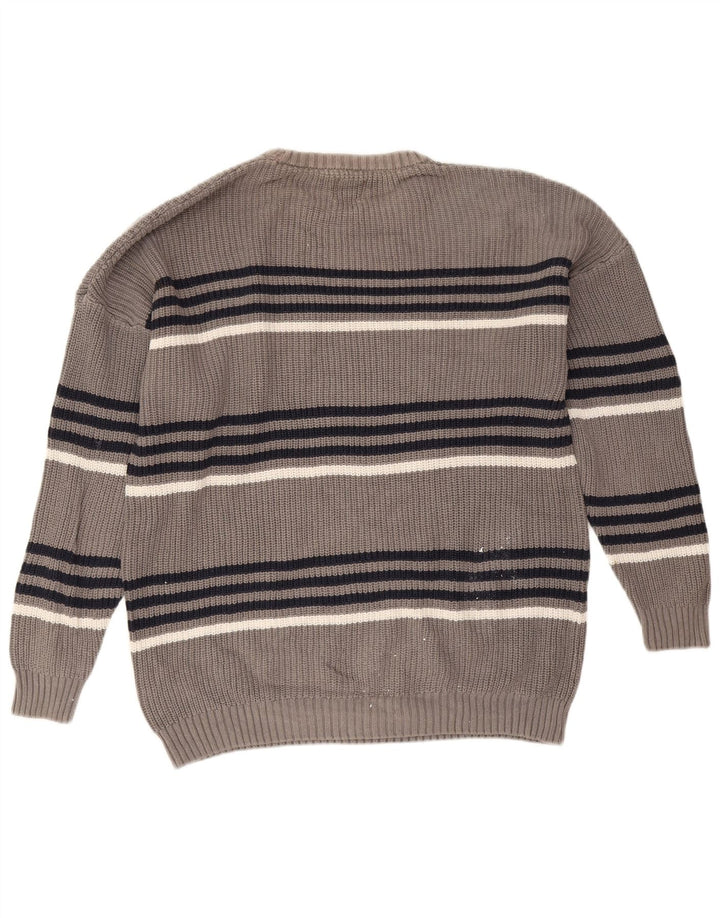 Męski sweter Zara z okrągłym dekoltem i dużymi szarymi paskami