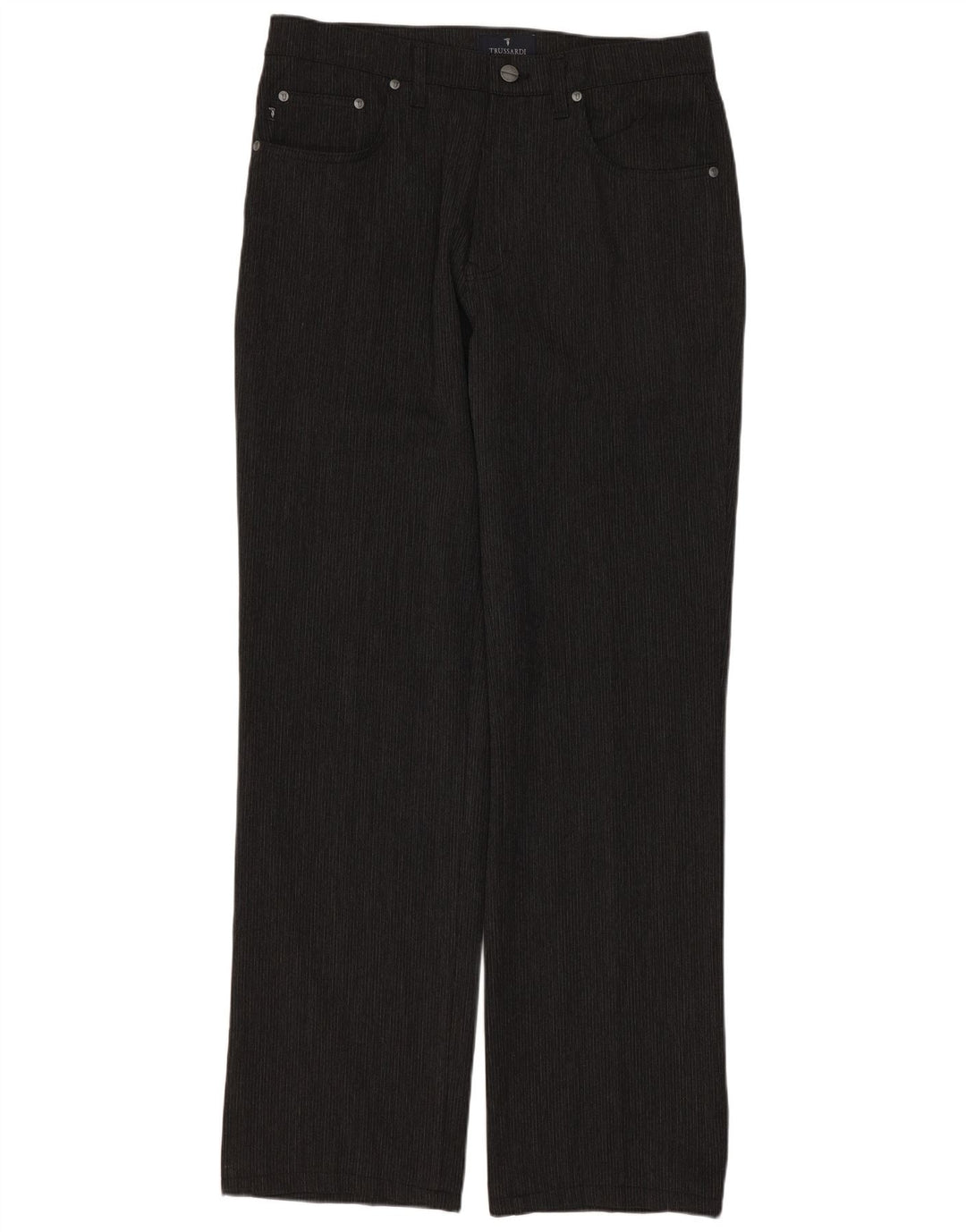 Męskie proste spodnie codzienne TRUSSARDI W33 L31 Szary poliester w prążki