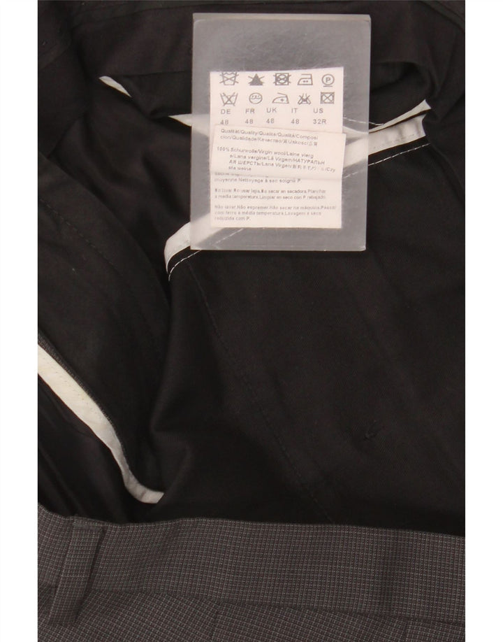 Męskie proste spodnie garniturowe Hugo Boss IT 48 Medium W34 L30 Szara kratka