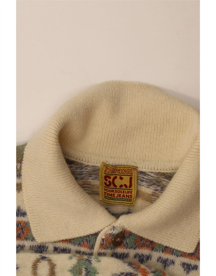 STEFANEL Męski sweter polo w kolorze średniego beżu Fair Isle