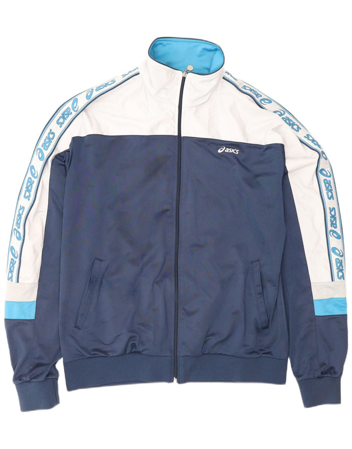 Męska kurtka dresowa Asics z grafiką, duża, granatowa, z blokami kolorów