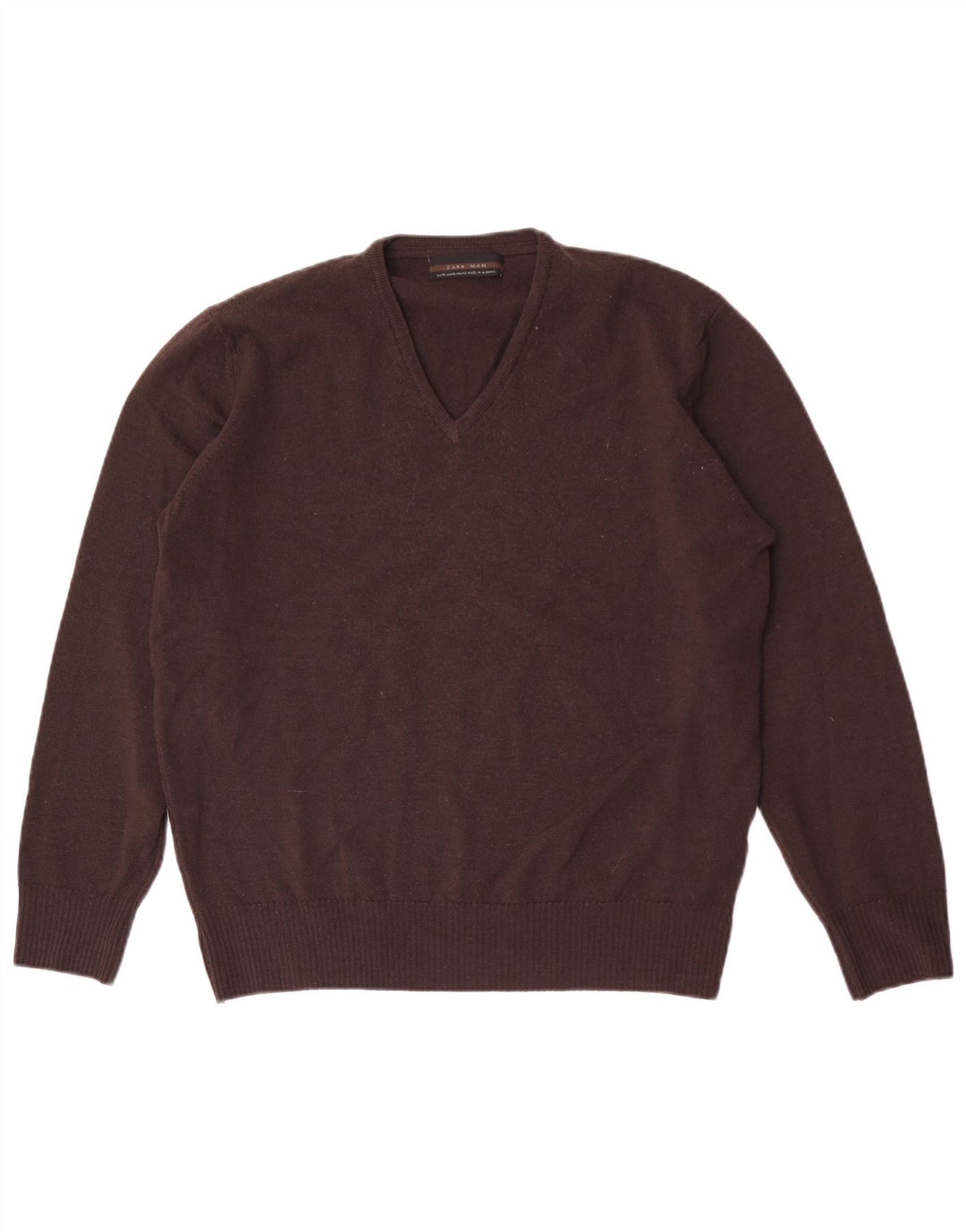 Męski sweter Zara z dekoltem w kształcie litery V, XL, brązowa wełna