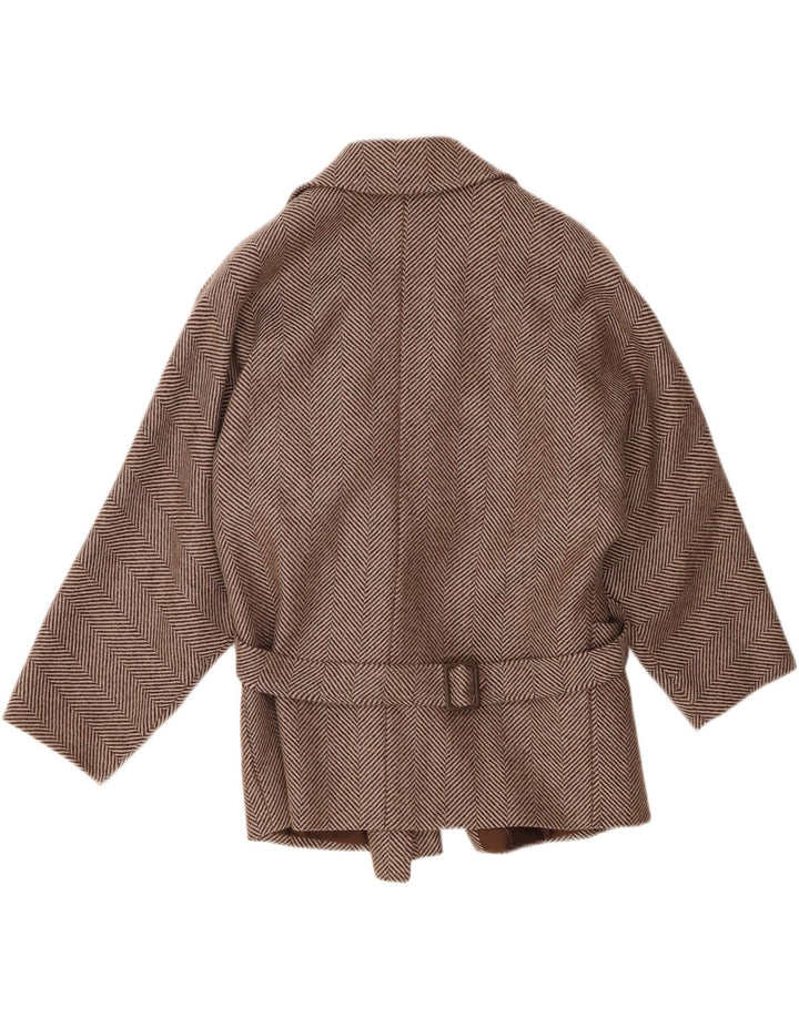 Płaszcz damski w stylu vintage IT 44 Średni brązowa wełna Chevron