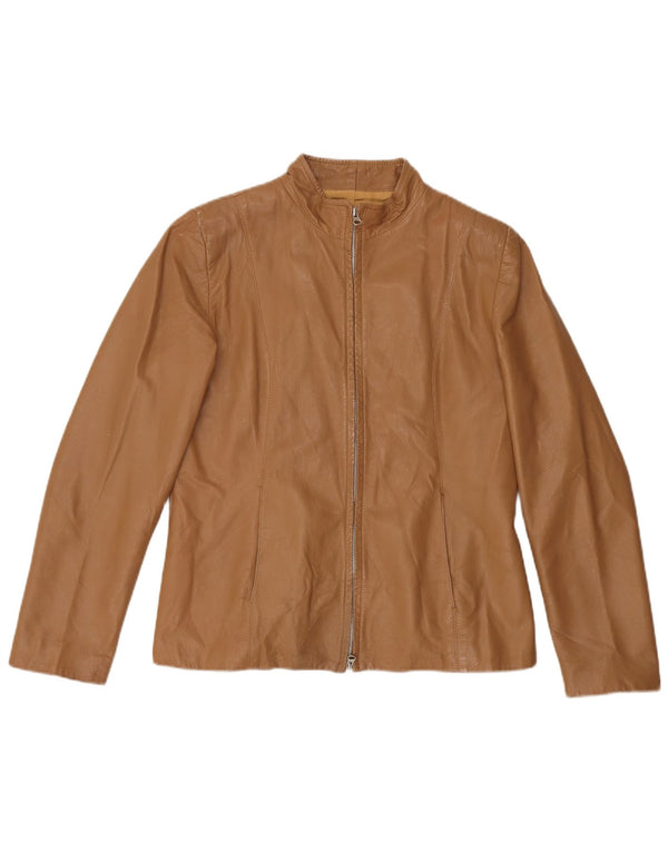 Vintage Womens Leather Jacket IT 48 XL Beige Leather