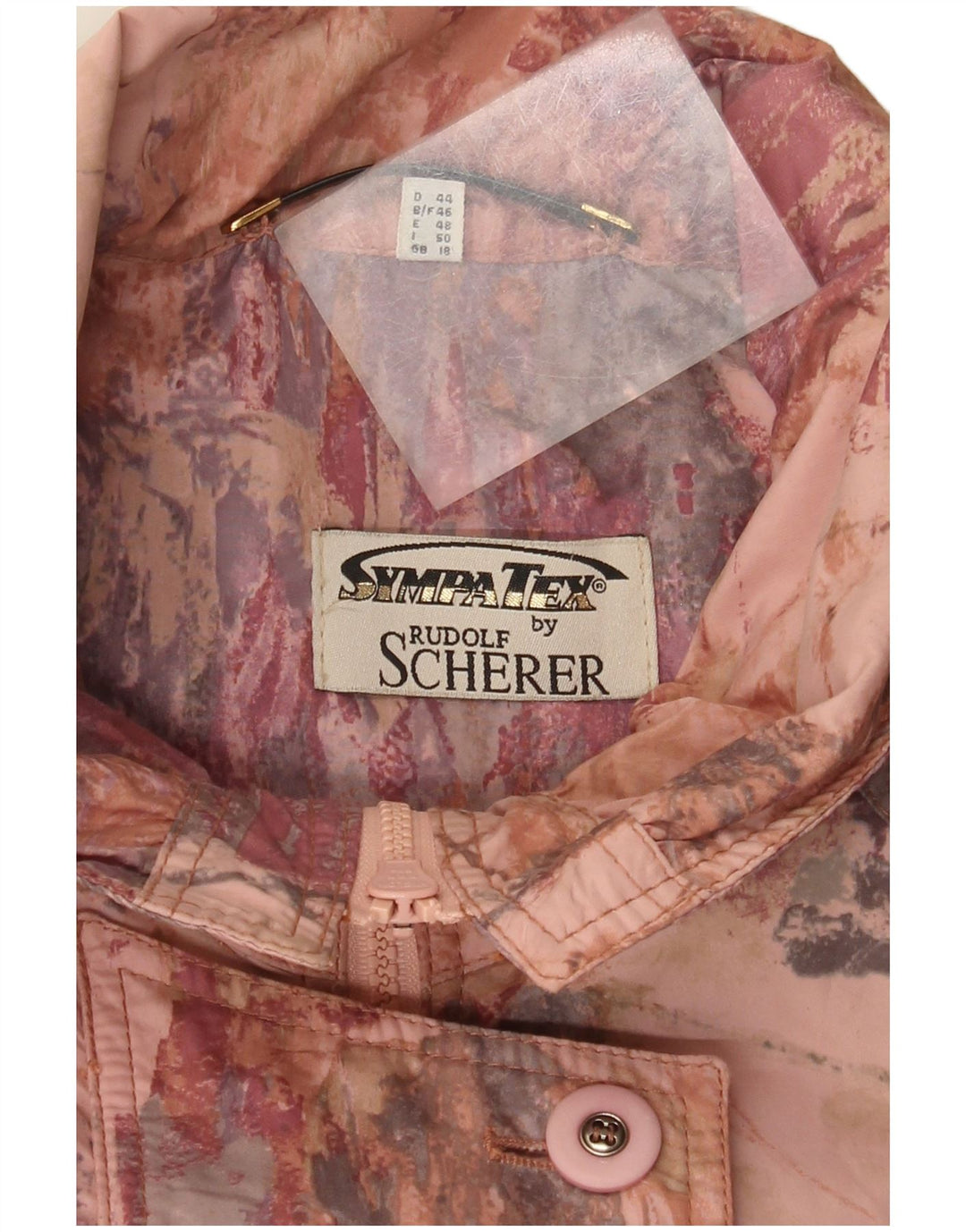 Damski płaszcz przeciwdeszczowy Sympatex z abstrakcyjnym wzorem, oversize UK 18 XL, różowy