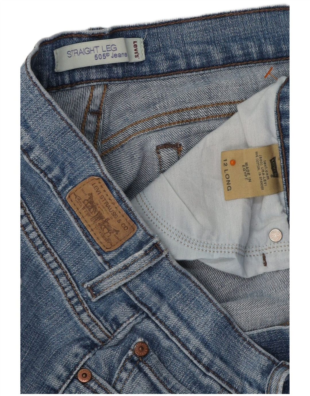 Damskie jeansy LEVI'S 505 Straight US 12, duże, W34 L34, niebieska bawełna