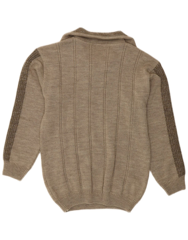 Vintage męski sweter z zamkiem błyskawicznym UK 38 Medium Khaki nakrapiany poliakryl