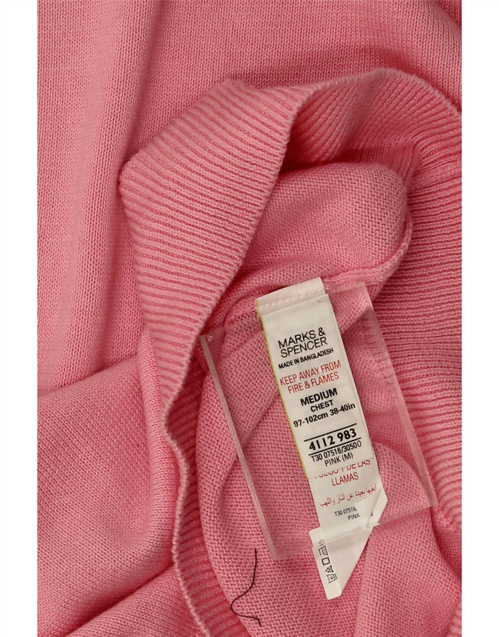 Marks & Spencer Męski sweter z dekoltem w kształcie litery V, średnioróżowy, bawełniany