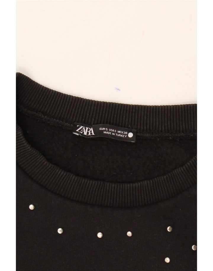ZARA Womens Crop Sweatshirt Jumper UK 10 Small Black Cotton Vintage Zara and Second-Hand Zara from Messina Hembry 